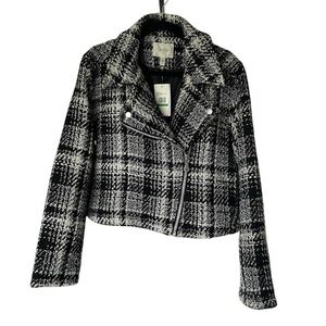 NWT Jessica Simpson Cropped Moto Jacket Plaid Tweed Boucle Excellent $119.  L